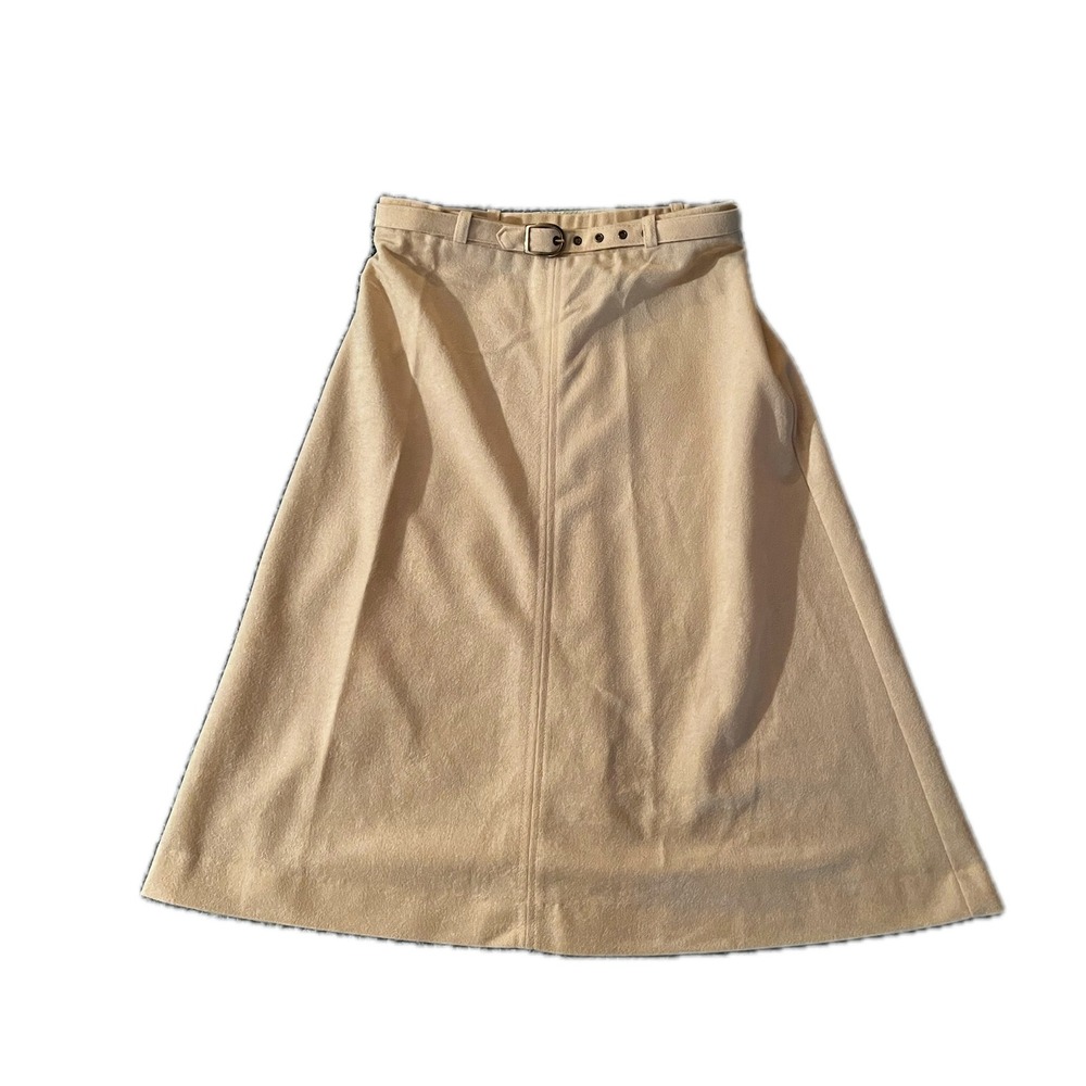 Vintage 70s Beige A Line Midi Skirt With Belt Size 4 Cottagecore Feminine Whimsy